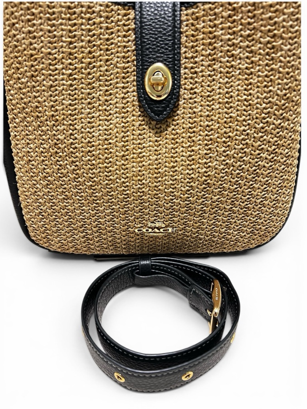 COACH Hadley Convertible Straw and Pebble Leather Crossbody/Shoulder Bag - Picture 4 of 15